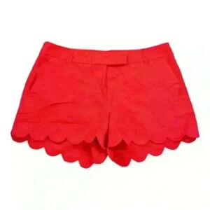 J. Crew Bright Red Scalloped Hem High-Waist Shorts